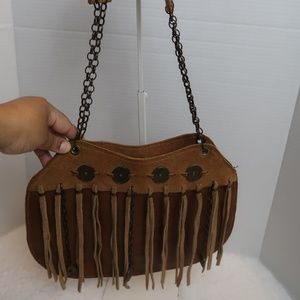Brown Suede Leather Coin Fringe Bag